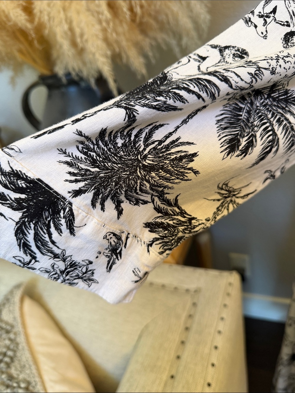 Joie Linen Blend Safari Jungle Tropical Print Shirt Maxi Dress 3/4 Sleeve XL - Picture 6 of 8